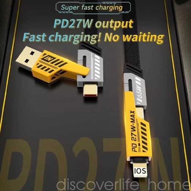 4 in 1 USB Fast Charging Cable Dual Type C PD 27W 65W Charger Data Cord for iOS gallery