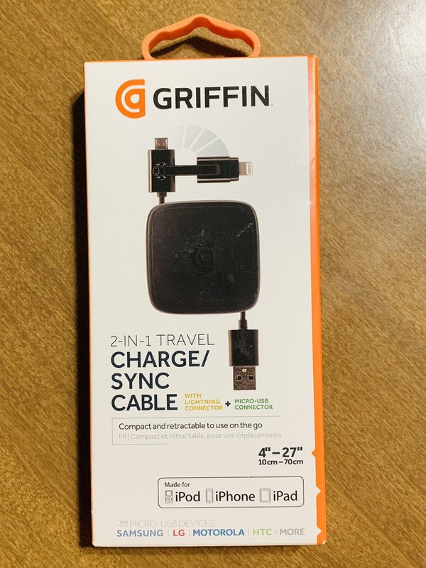 GRIFFIN 2 in 1 TRAVEL Charge & Sync Cable Retractable & Micro USB NEW