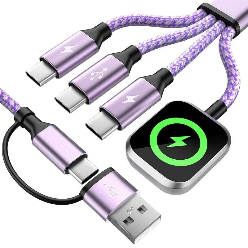 5FT Travel-Ready Braided Charging Cable for iWatch & Smartphones - 3 USB Ports gallery