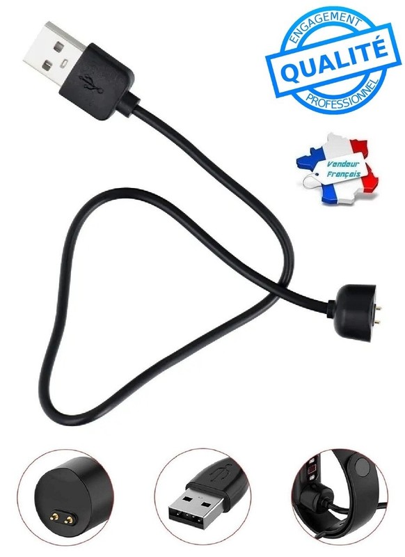 15cm Black USB A Charging Cable For XIAOMI Mi Band 7 (Connected Watch)