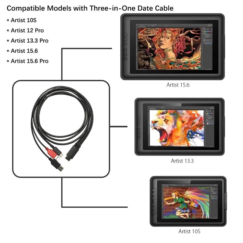 3-in-1 Cable Suitable xppen Artist10S Artist12Pro Artist13.3Pro Artist15.6 Art gallery