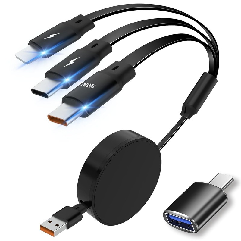 Travel-Ready Retractable USB C Cable – 100W Fast Charge, Compact Design 5.5FT gallery