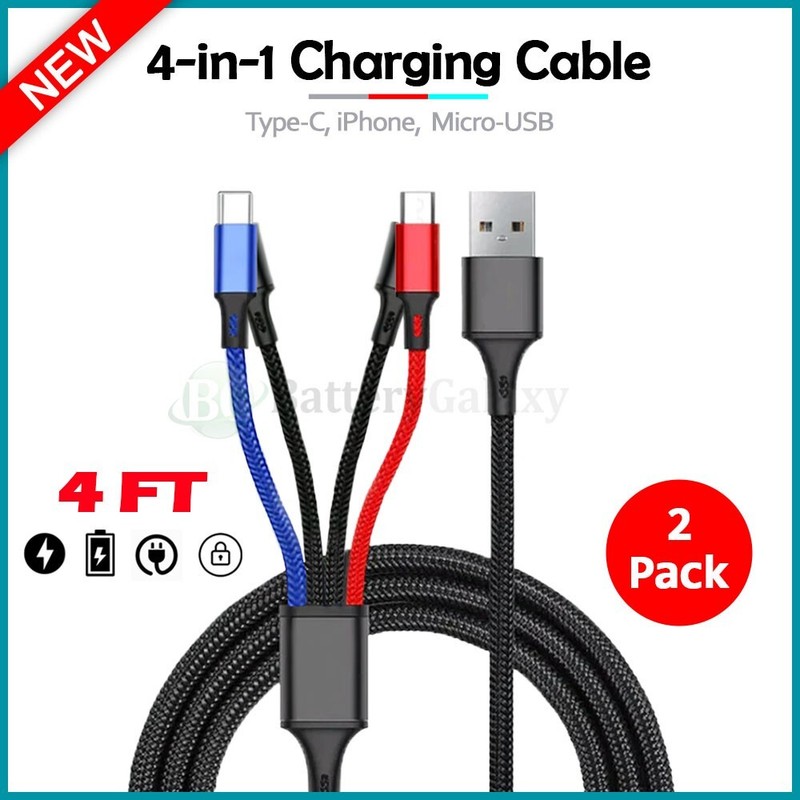 2X 4-in-1 Nylon Braided FAST Charging Cable for Samsung Galaxy S25/ S25+ / Ultra