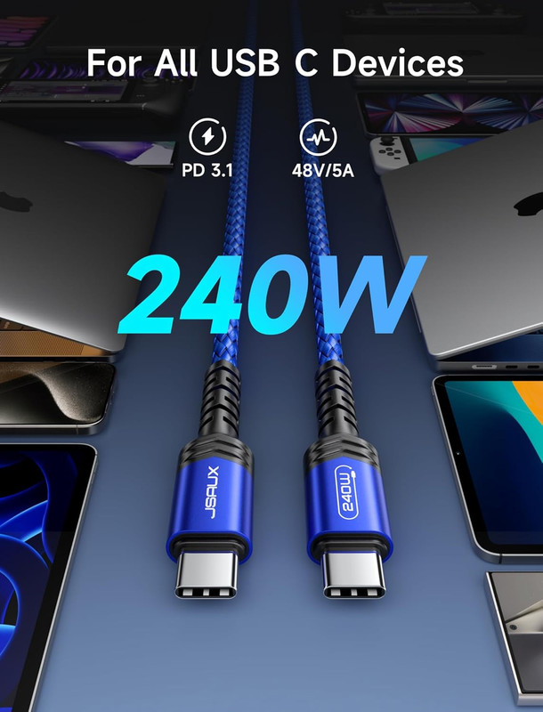 240W USB C to USB C Cable 10FT Fast Charging Cord for MacBook iPad Galaxy Pixel gallery