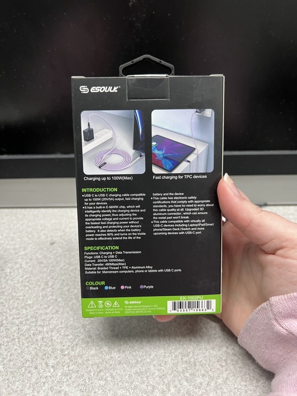 Esoulk 100w USB C To C Cable 6ft Purple gallery