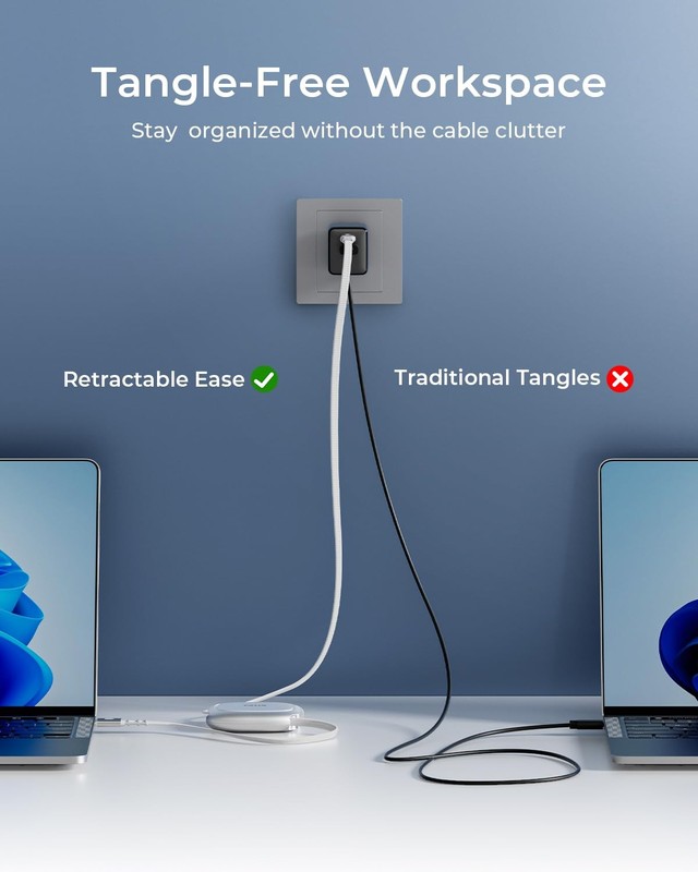 240W Retractable USB C Cable, PD 3.2 Fast Charging USB C to USB C Cable with ... gallery