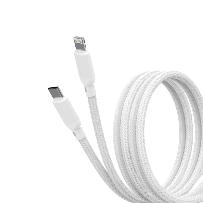 10 Ft Foot 8-Pin To USB-C Cable White Braded