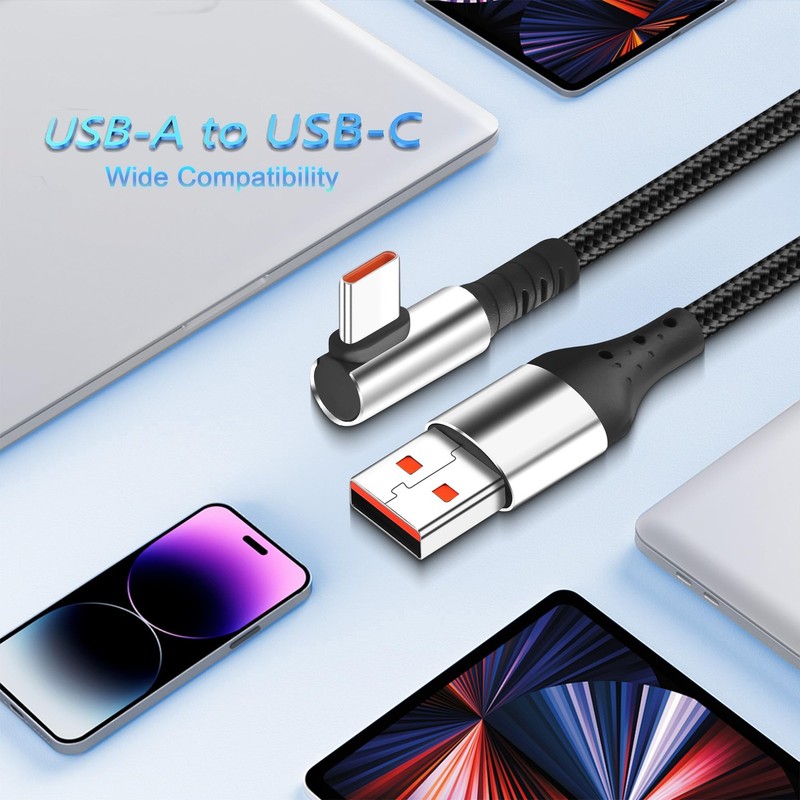 Short USB Type C Charging Cable A To C 6A Fast Cord 90 Degree 9.8 Inch 1 PCS gallery