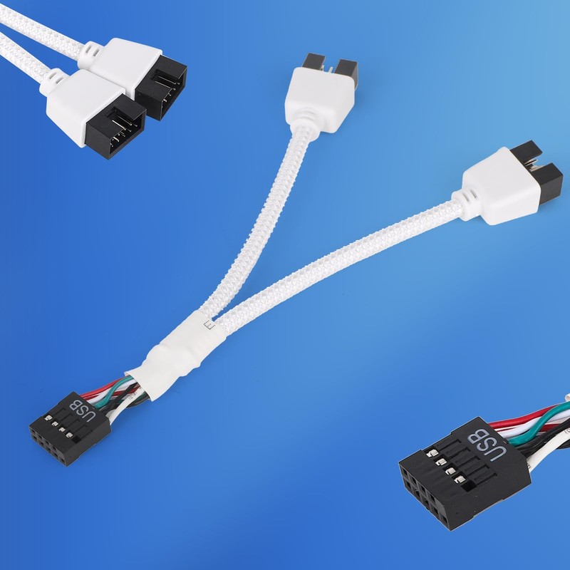 2pcs Motherboard USB 2.0 to Dual 9 Pin Extension Cable, Y-Shaped Braided USB ... gallery