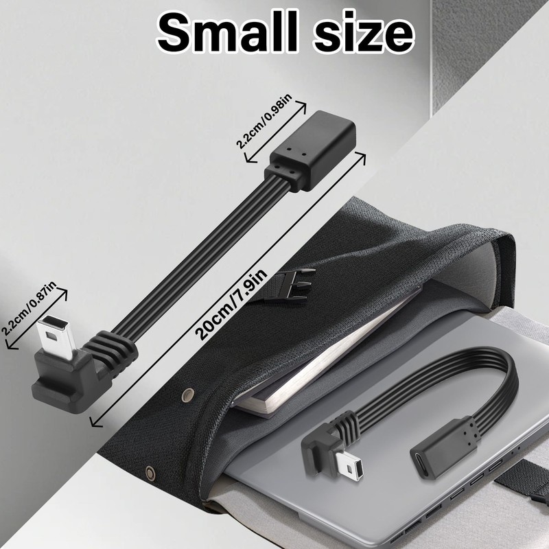 Type C To Mini USB Flat Cable 90 Degree 5Pin Female To Male Adapter 0.65FT gallery
