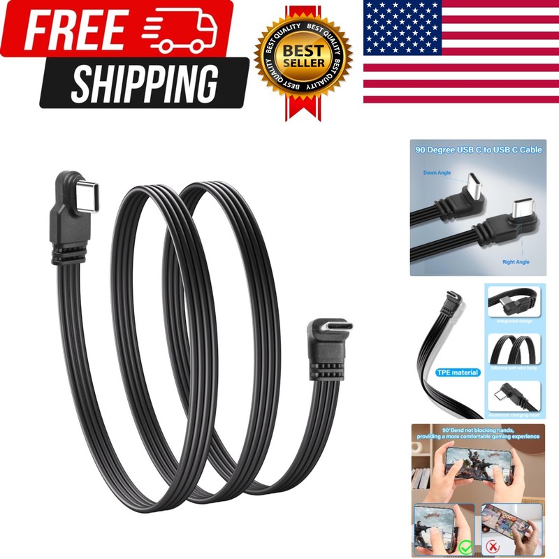 90 Degree USB Type C 2.0 Flat Cable Right Angle Type C Charging Cord 480Mbps …