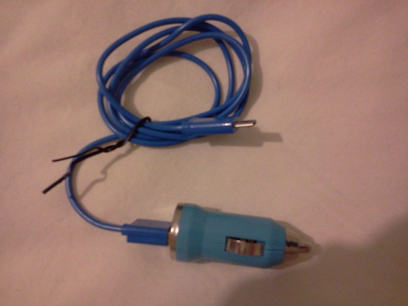Mini Car Charger + Micro USB DATA Cable for Cell Phones – Blue – One Port