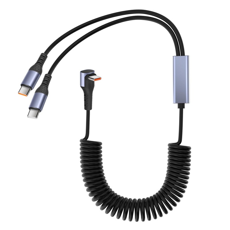 66W Right Angle USB to USB 3 in 1 Coiled Charging Cable for /Car,90 Degree Re…
