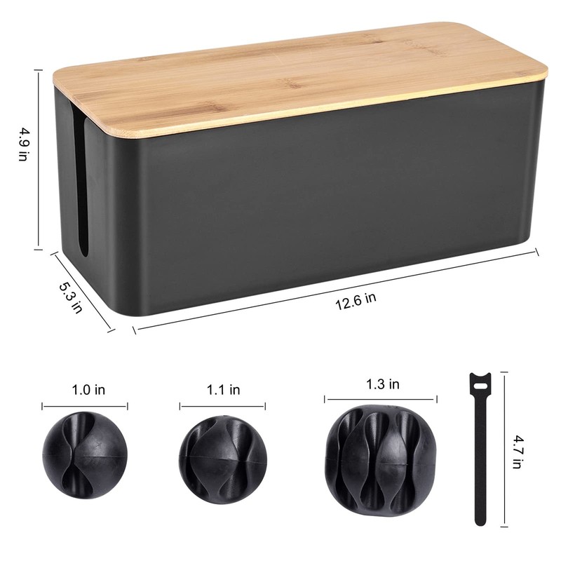 Cable Management Box - Wooden Style Cord Organizer to Hide Medium, Black gallery