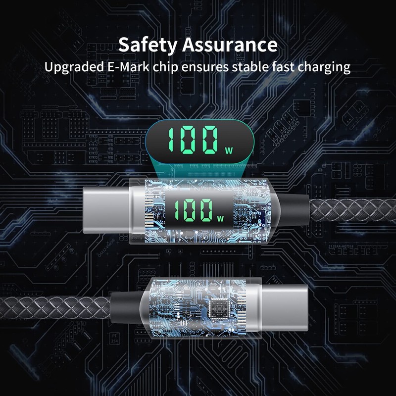 100W USB C to USB C Cable, 4FT Nylon Braided TypeC Cable, PD Fast Charging Ca... gallery