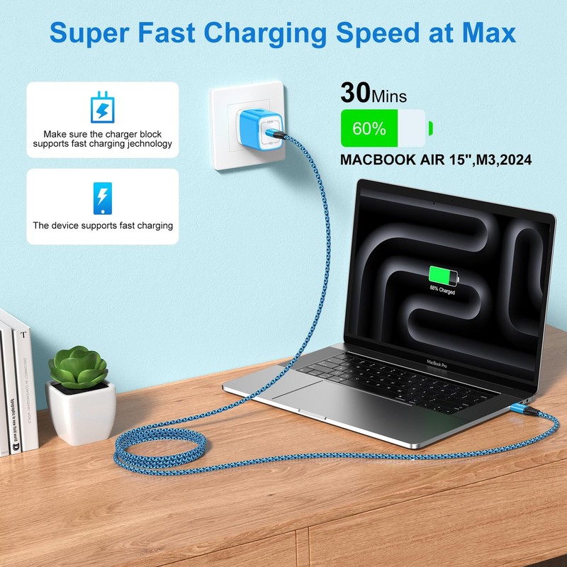 USB to USB iPhone 17 Max Charger Cable 240W 10FT Long USBC Fast Charging Cabl... gallery