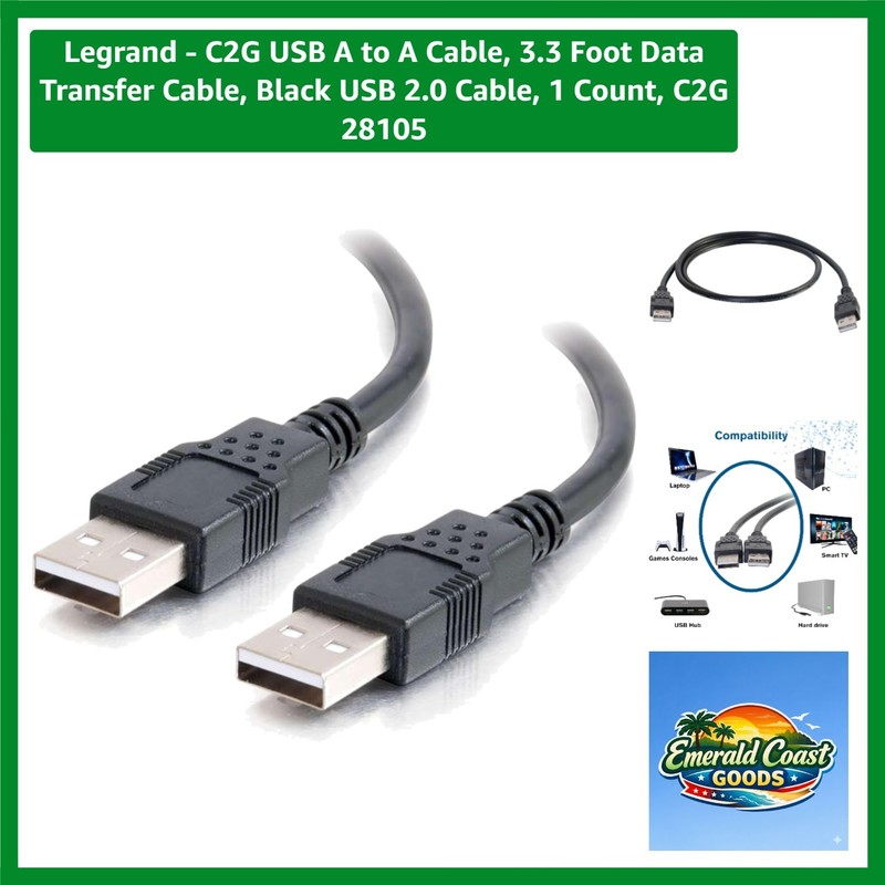 High-Speed 3.3ft USB 2.0 A to A Cable for PC & Printer – Durable Black Design