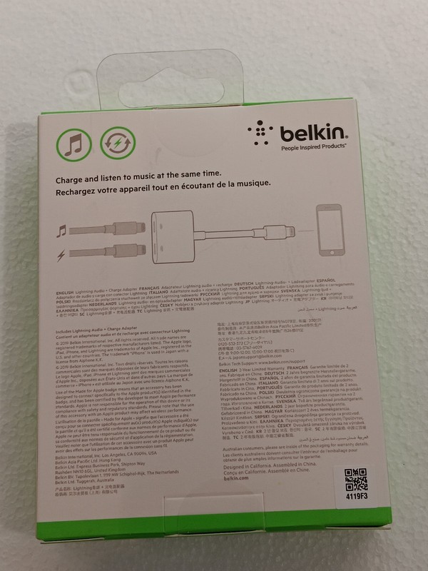 Belkin Audio + Charge Rockstar Adapter For iPhone - White Brand New gallery