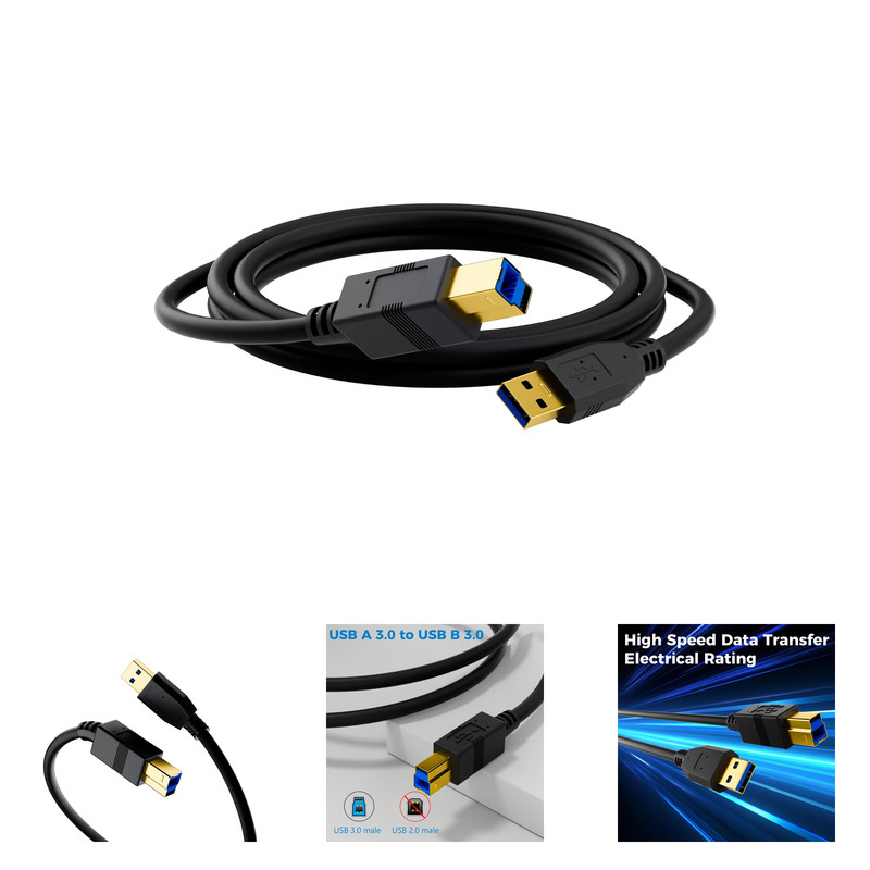 USB A to B 3.0 Cable 20 Feet Gold Connectors Compatible with Hard Drive Printer
