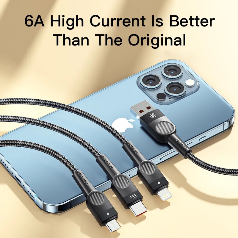 66W 3 in 1 USB C Cable Micro USB Type C Fast Charger Data Cord For iPhone 14 13 gallery