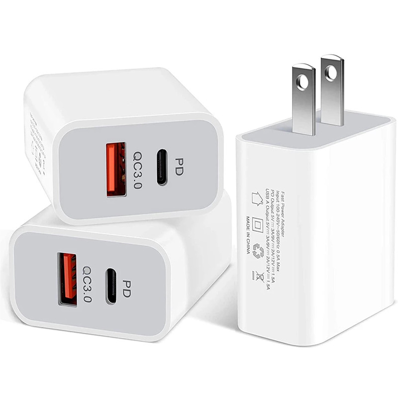 3 Pack 20W Fast Wall Charger Brick For iPhone Air 17 16 15 Pro Max Type C Cable