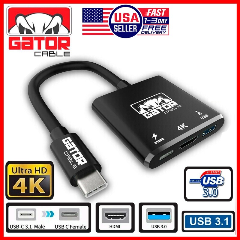 USB C Hub to HDMI 3-in-1 Adapter 100W Fast Charging 5Gbps USB-A 3.0 AV Multiport