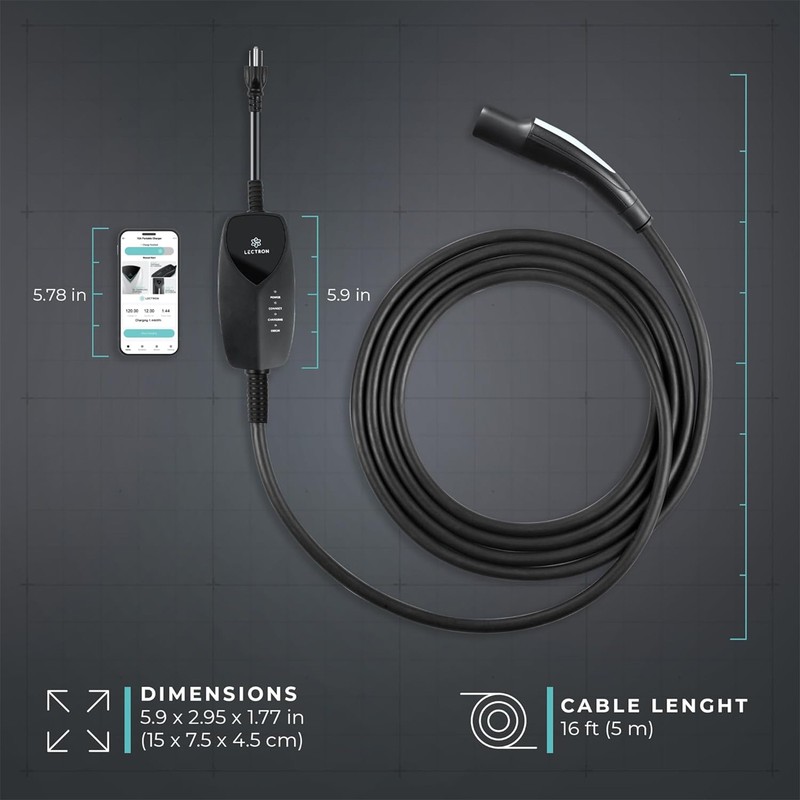 Lectron Level 1 Tesla EV Charger WiFi App 12A 120V NEMA 5-15 16ft Fits All Tesla gallery