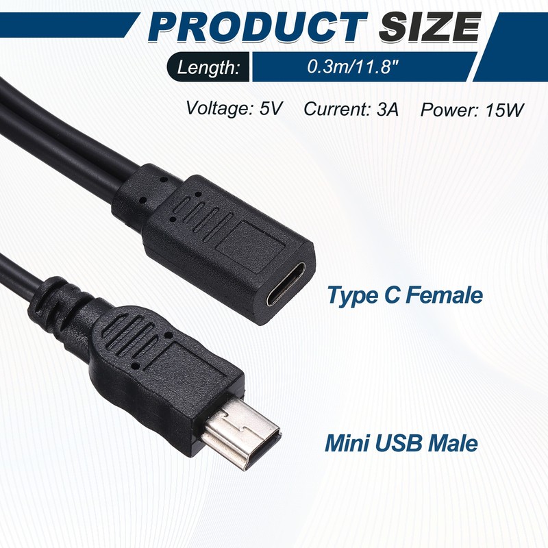 Type C Female to Mini USB Male 2 in 1 Splitter 11.8" gallery