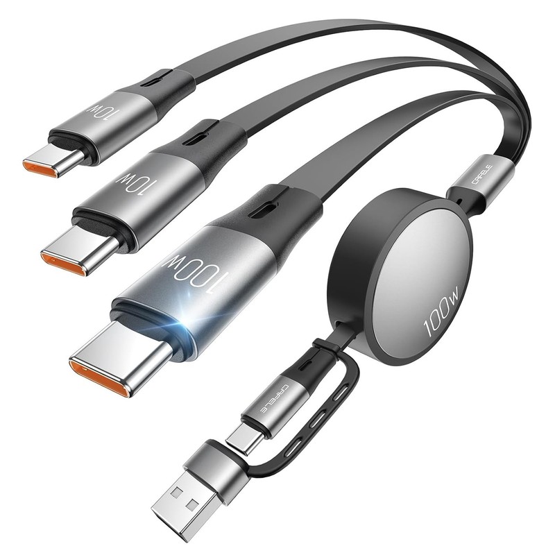 CAFELE Retractable Charging Cable, 100W USB C Fast Charger Cable 3 in 1 with [30