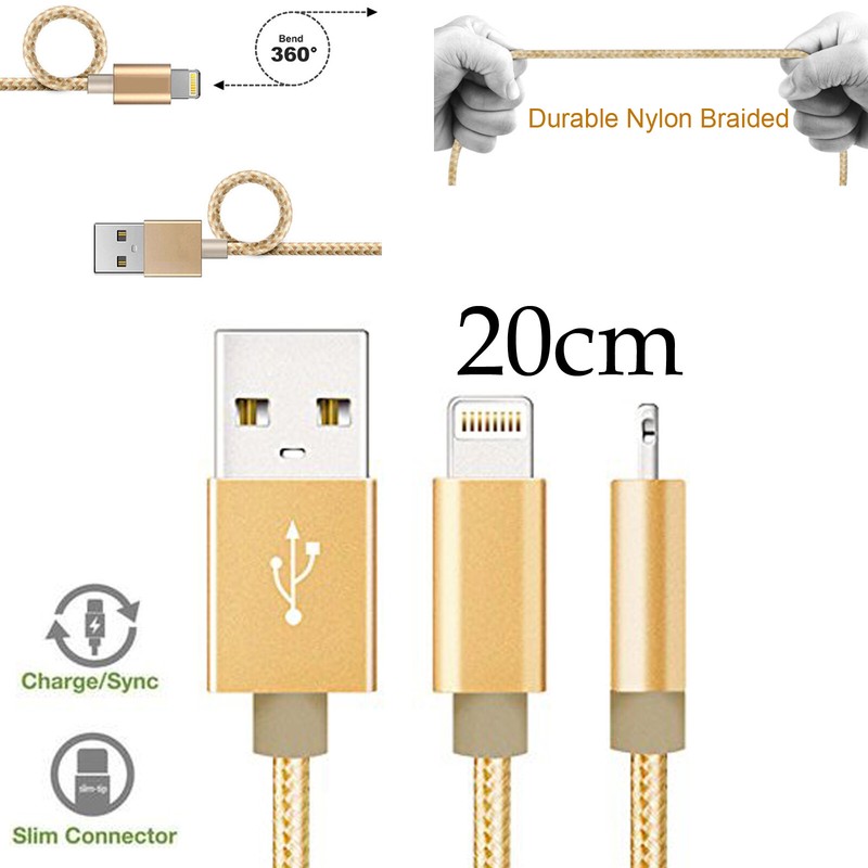 For Apple iPhone 5 6 7 8 X XR 11 12 Pro Max Mini iPad Charger Short Nylon Cable