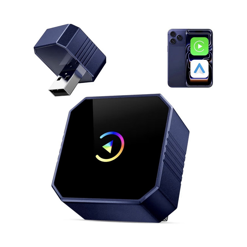 Wireless CarPlay USB Dongle Car Adapter, Black / Blue Matte Plastic, Universal