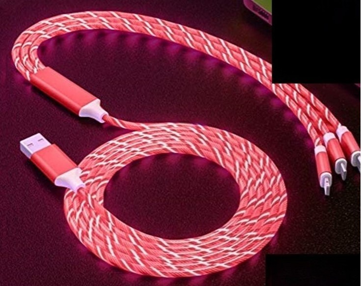 LED Light Up 3 in 1 Multi Charging Charger Cable Cord For Iphone Android Type C
