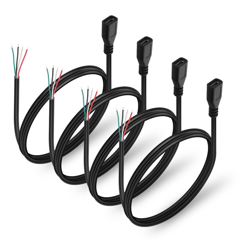 4Pcs Micro USB Female 4 Pin Bare Wire USB Power Data Cable DIY Pigtail Cable ...