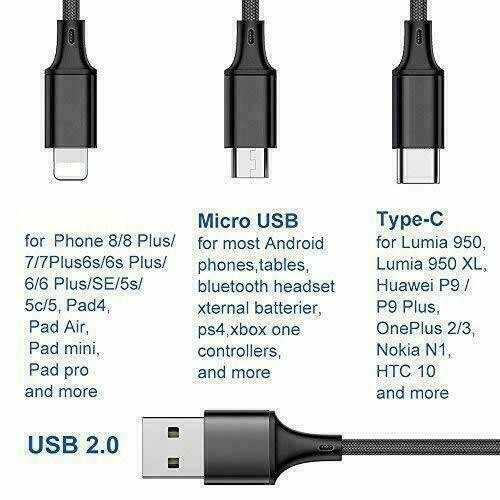 NEW Fast USB Charging Cable Cell Phone Cord Charger Type C USB-C Micro USB 3 in1 gallery