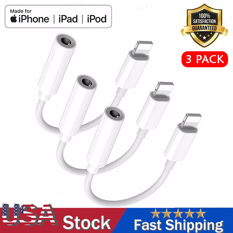 3PCS For iPhone Headphone Adapter Jack 8Pin to 3.5mm Aux Cord Dongle Converter🔥