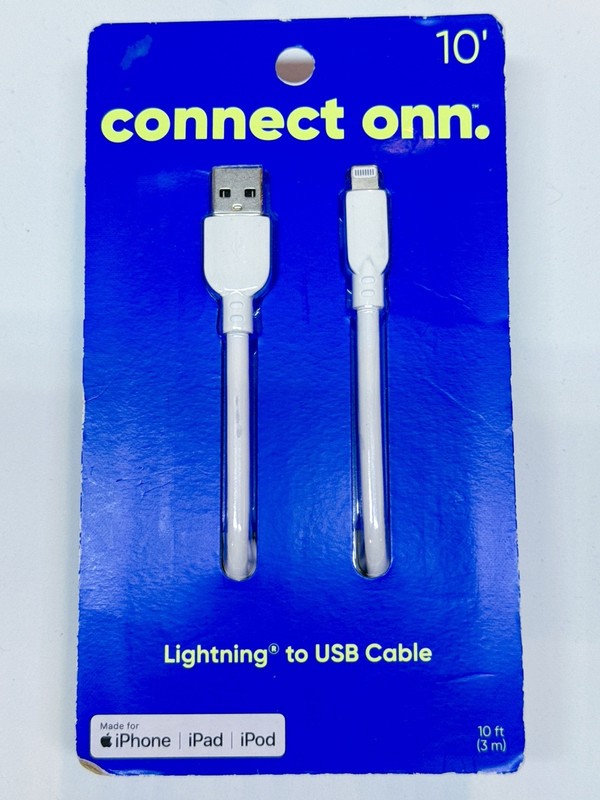 Lightning To USB White Cable (10 Ft) (Connect ONN) MFi Certified
