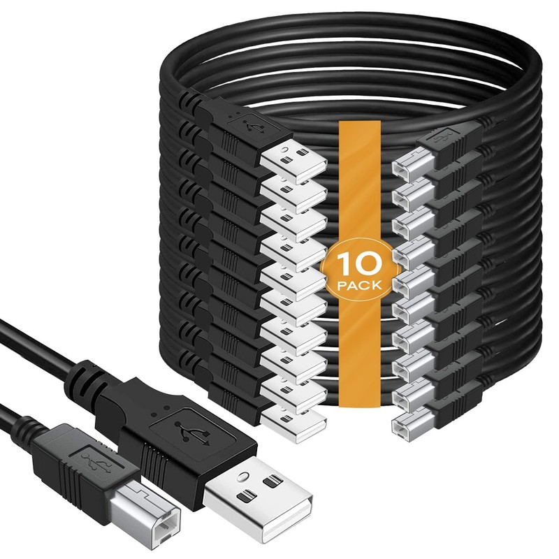 (10-Pack) USB A to B Printer Cable 10-ft., High Speed Scanner Printer Cord Co...