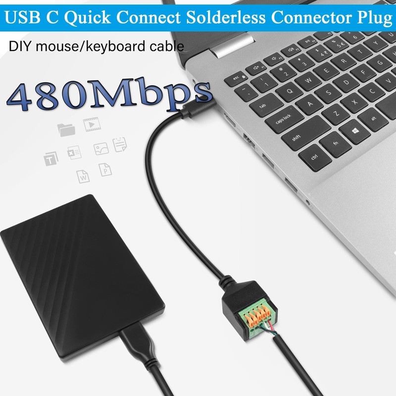USB-C Solderless Quick Connect Plug to 5-Pin Crimp Terminal Adapter 30cm gallery