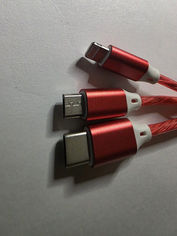 Light Up 3 in 1 USB Charging Phone Cable Universal C , Micro & iPhone Neon Red gallery