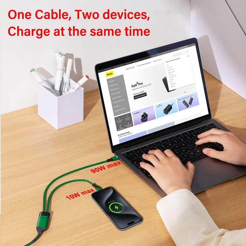 4FT 2 in 1 100W USB c to Dual USB C Fast Charging Cable, USB-C to Double Type... gallery