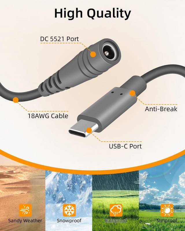 100W PD USB C to Mini DC 5.5mm x 2.1mm Power Cord up to 100W,18AWG Type C Mal... gallery