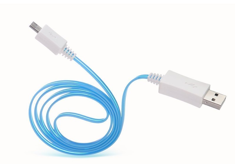 Visible LED Light Up Flat Micro USB Cable – Blue