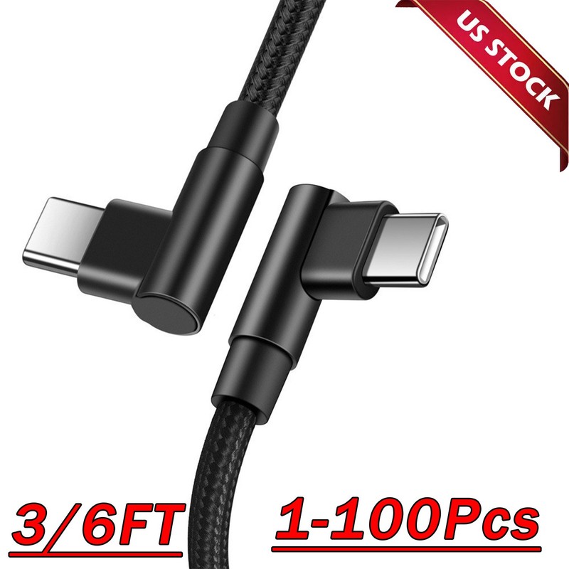90 Degree Angle USB-C to USB-C Charger Cable Fast Charging Type Sync Cord Lot