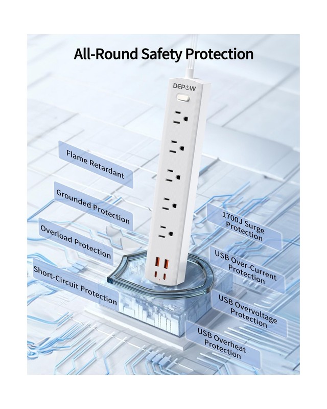 10 Ft Ultra Thin Extension Cord, 5-Outlet Power Strip Surge Protect... Fast Ship gallery
