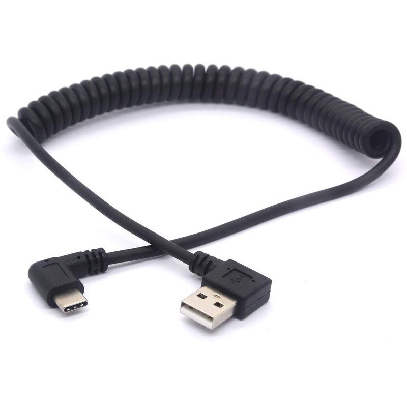 1 PC Coiled USB C Cable Right Angle USB 2.0 To USB C Extension 90 Degree Lead gallery