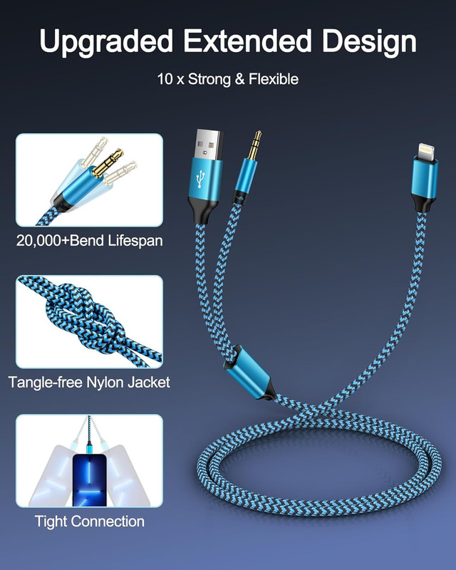 3.5mm Aux Cable with USB A 2-In-1 Charge Fit with iPhone 14 13 12 11 XS XR lot gallery