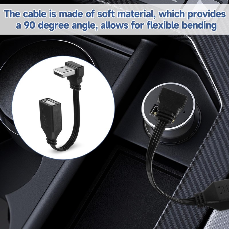 2PCS 4" 90 Degree USB2.0 Extension Cable Flat Right Angle USB Male to Female gallery