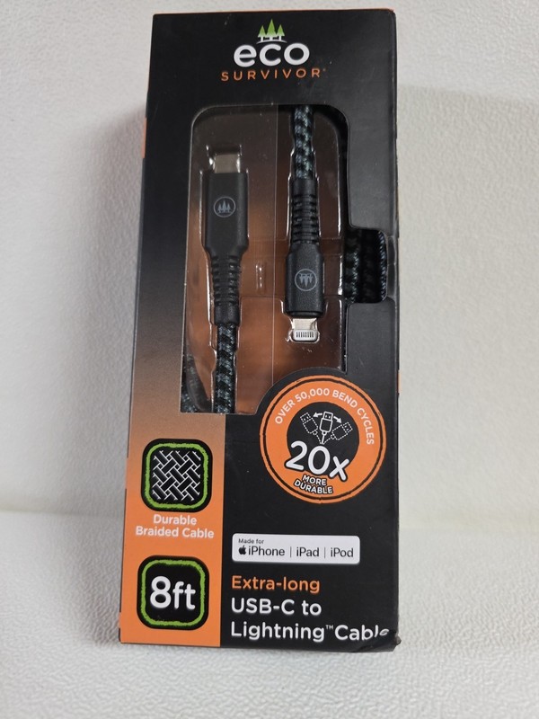 Eco Survivor USB C table Extra Long 8 ft Braided NOS iPhone iPad Ipod See Photos
