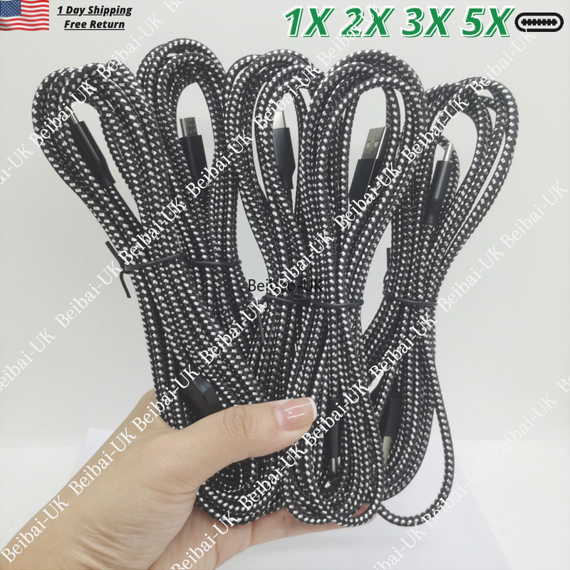 5Pack LOT 10Ft USB to Type-C Cable Fast Charger Charging Data Sync Braided Cord