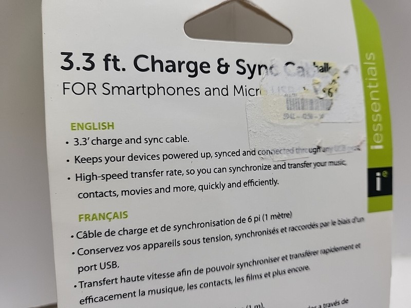 iEssentials Charge & Sync Micro USB to USB Cable 3.3ft White Flat Smartphone NEW gallery